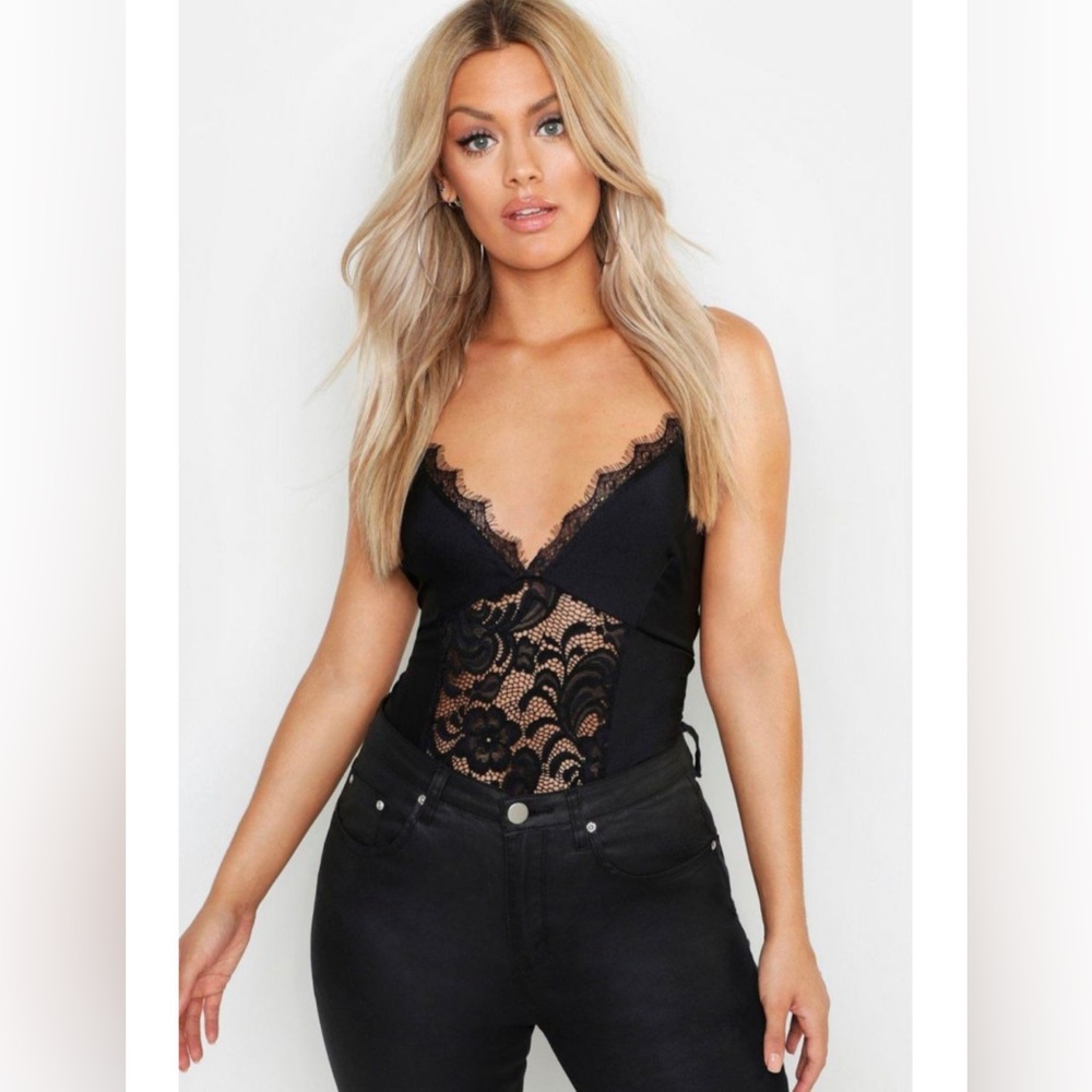 BooHoo Sexy Lace Bodysuit, size 16, black, EUC!